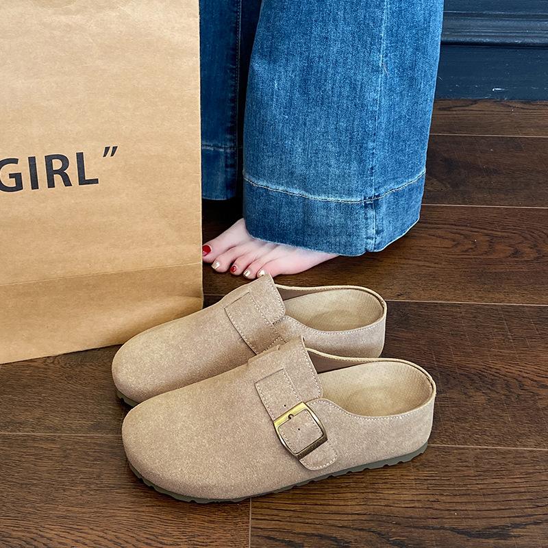 Thick-soled inner height increase, one pedal, baotou, half slippers, women's spring outer wear new single shoes