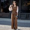 1116 Autumn New Retro Round Neck Fake Two-piece Vest Casual Pants Two-piece Set Women's Fashion Casual Women's Clothing Set