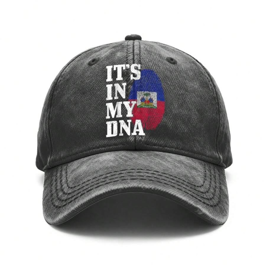 Retro Distressed Unisex Baseball Cap With Haiti Flag Fingerprint Design Adjustable Casual Outdoor Hat