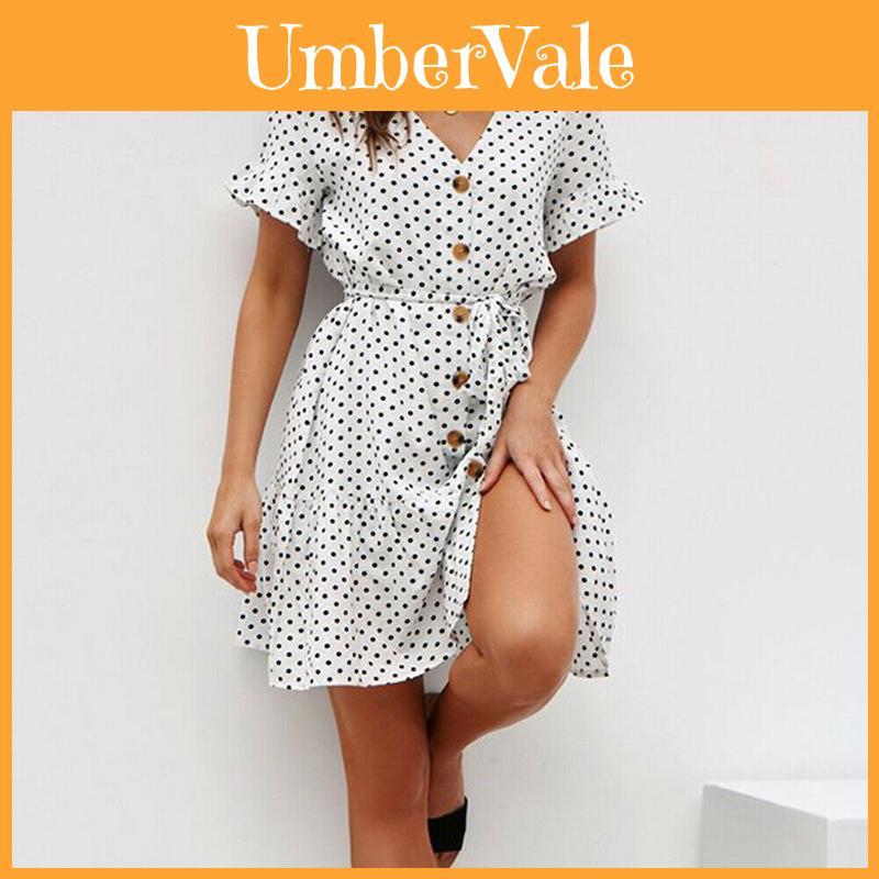 Timeless Ladies Womens Polka Dot V-neck Short Sleeve Summer Shirt Dress In Premium Quality