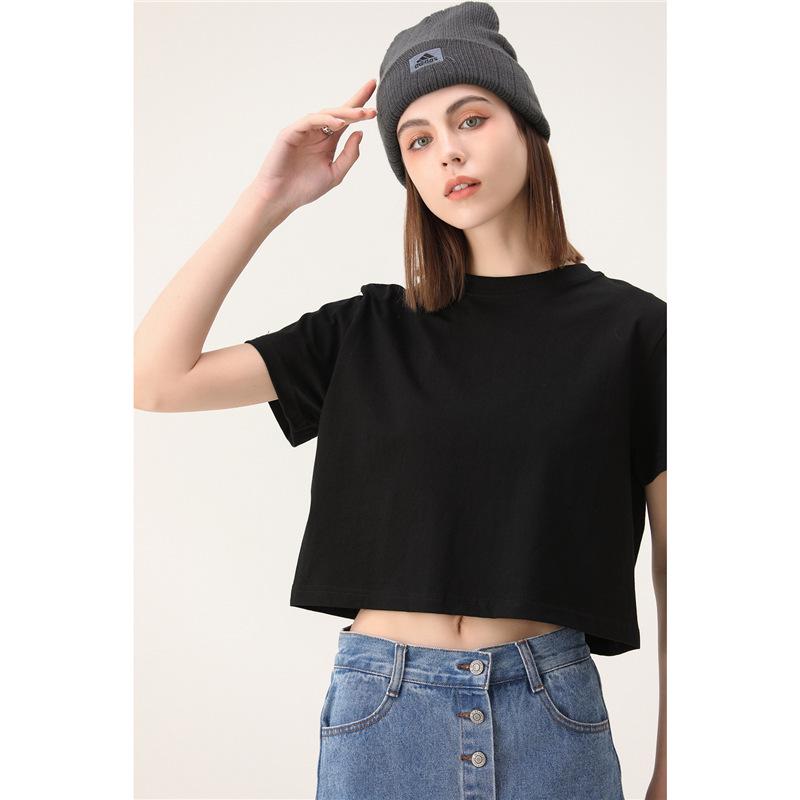 

Women s Short Sleeve Crop Top, 200g Cotton, Spring/Summer, New Style, Regular Fit M чорний
