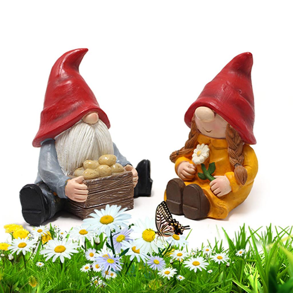 Couple Gnome Statue 2pcs/Set for Outdoor Backyard Lawn Patio Decorative Ornament Creative Resin Dwarf Decor Non Fading