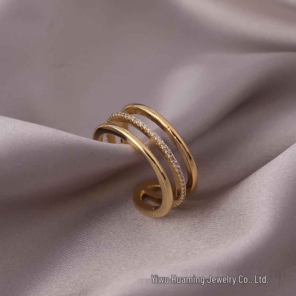 Multi-layer Diamond-set Adjustable Women's Fashion Ring - High-end, Trendy, and Hot-selling.