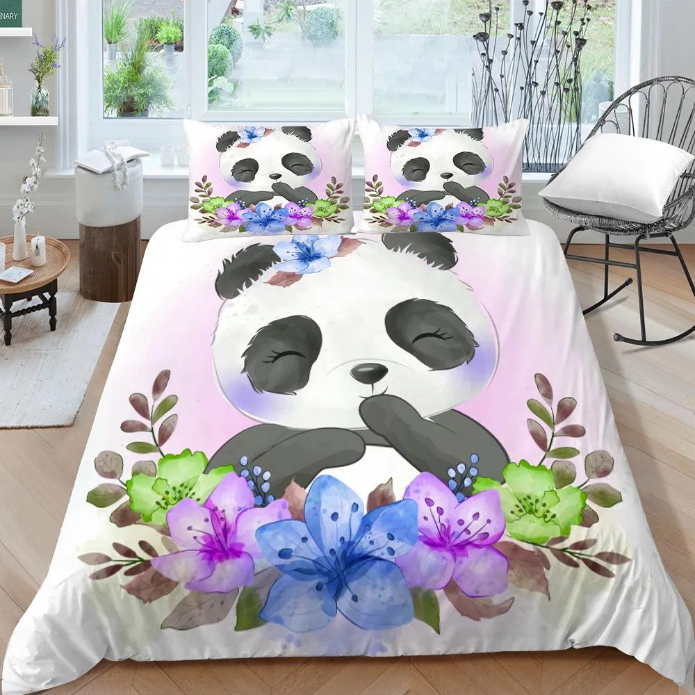 Panda Bedding Set For Boys Girls Cute Cartoon Giant Panda Duvet Cover Set King/Queen Size Yellow Soft Polyester Quilt Cover