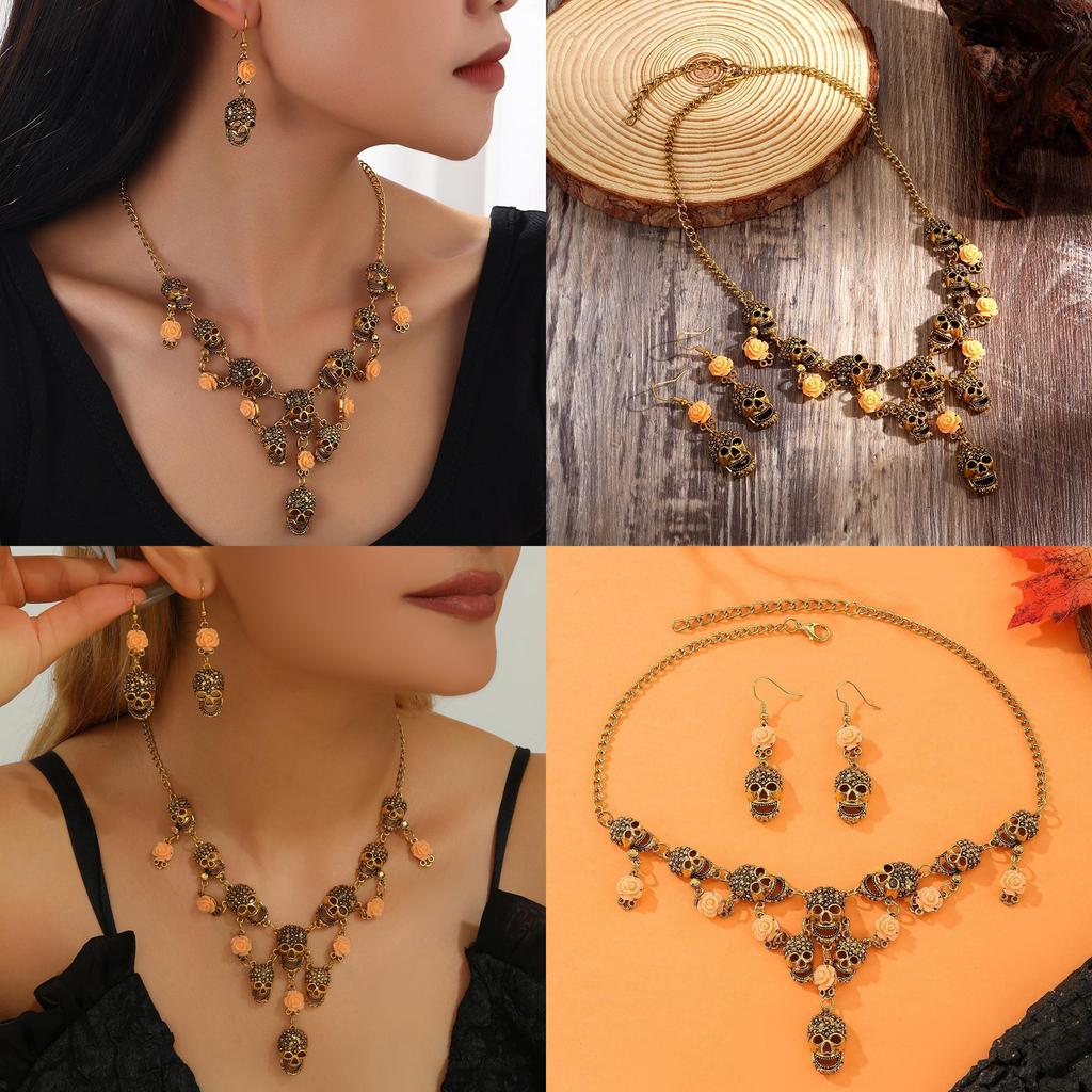 Skull Jewelry Summer Set Retro Flower Motif Metal Finish Teens Adults Decoration