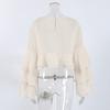 Womens Apricot Chiffon Blouse 2026 Ruffle Sleeve Loose Fit Round Neck Pullover Top