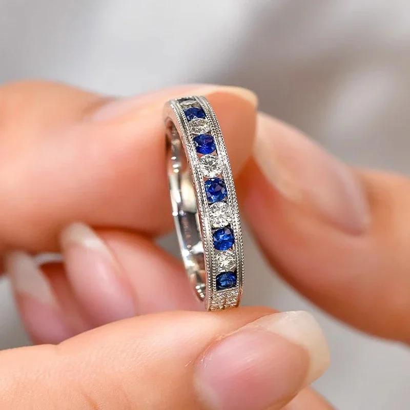 

CAOSHI Gorgeous Dainty Rings for Women Dazzling Blue/White Cubic Zirconia Accessories Wedding Engagement Temperament Zircon 10