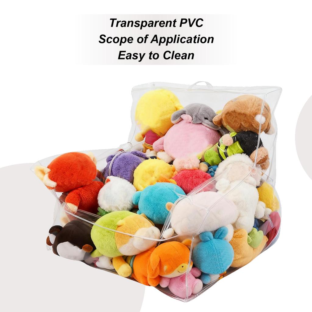 PVC Transparent Plush Animal Toy Storage Bean Bag Chair Cover With Double Zipper And Handle Filled Bean Bag Waterproof