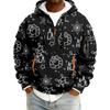 Sudadera deportiva casual de media cremallera con capucha y estampado navideño para hombre