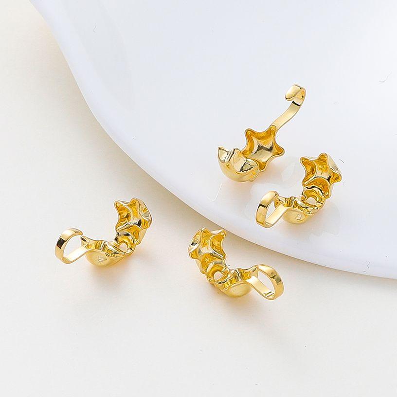 20pcs/lot 14K 18K Gold Color Star Shape Necklace End Crimp Beads With Hook Calotte Cover Beads For DIY Jewelry Making Components