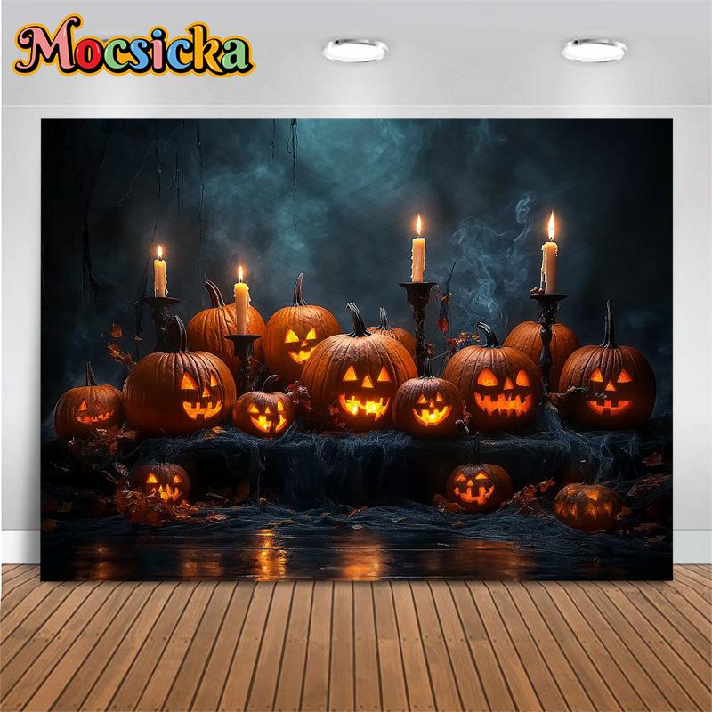 Mocsicka Halloween Backdrops For Photography Dark Night Jack-O-Lanterns Pumpkin Background Baby Shooting Props Decoration Studio