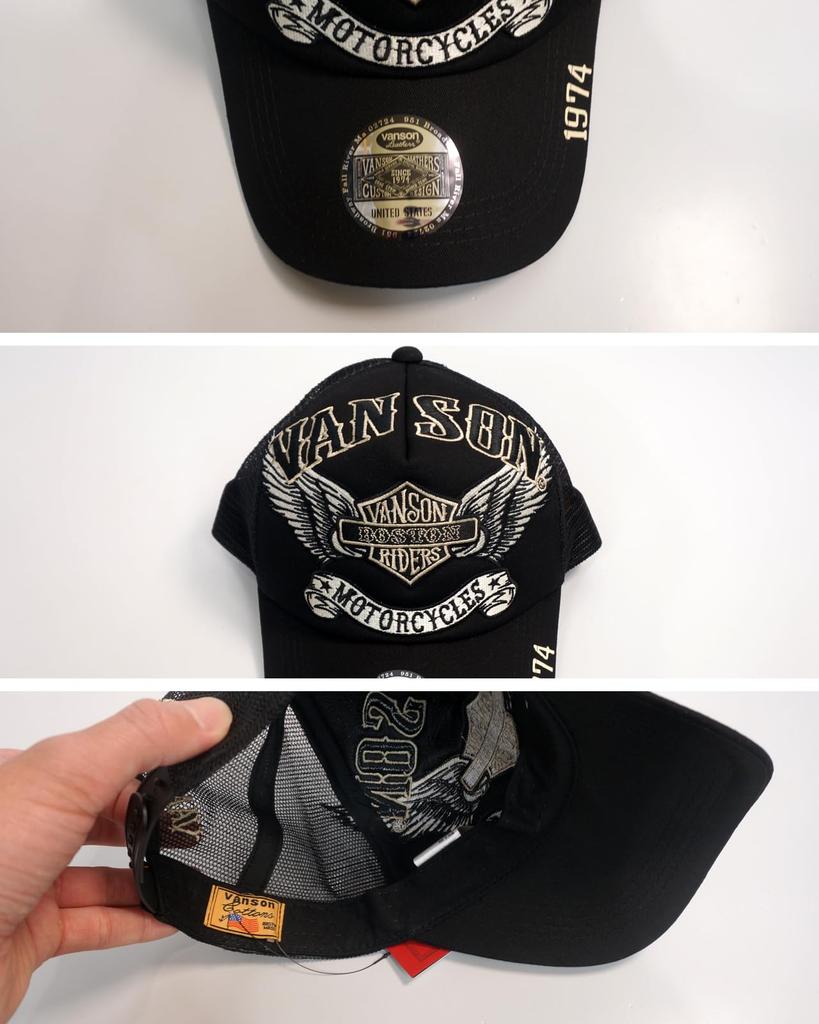 Vanson Men's Flying Emblem Embroidered Mesh Cap (nvcp-2507) (JP, Alphabet, Free Size, Black)