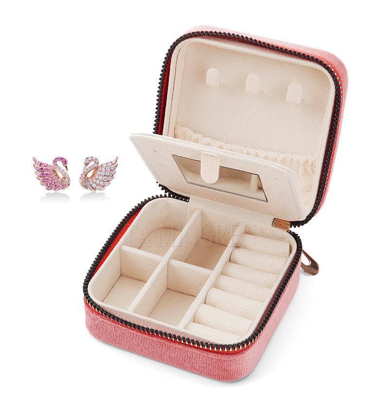 Korean Flannel Jewelry Storage Box with Mirror - Travel-Friendly Organizer for Earrings and Rings