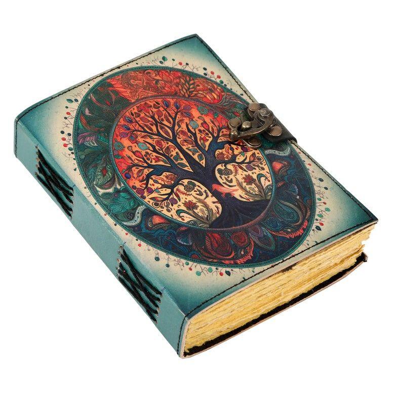Handmade Tree of Life Leather Journal: Embossed Grimoire, Spell Book