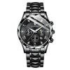 Stylové pánské chronografické hodinky, business hodinky, quartzový strojek, nerezový řemínek, safírové sklíčko, vodotěsné, luminiscenční ručičky, modrá barva. A