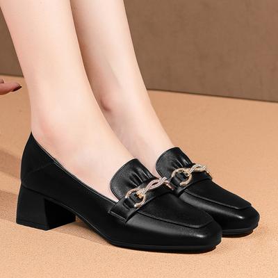 Scarpe con Tacco da Donna Moda Classiche Pelle Morbida Tacco Spesso Punta Quadrata Bianco Nero Scarpe per Abito da Sposa Eleganti Comode