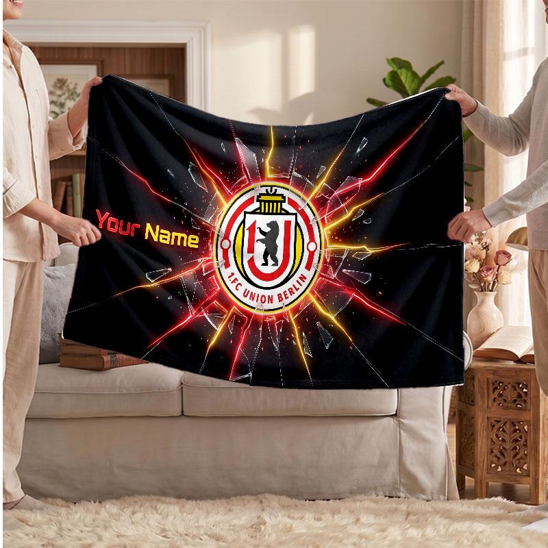 Union Berlin Personalisierte Fleecedecke Mit Fußballlogo, Individueller Name Text Weich Warm Home Überwurfdecke