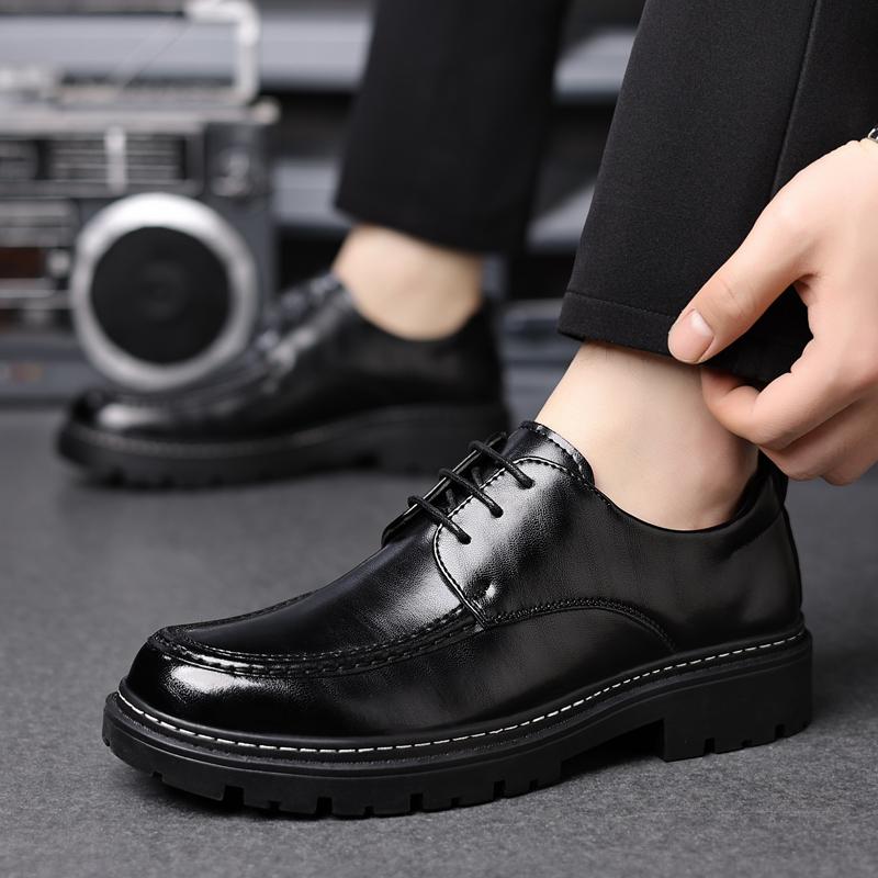 Fashion Business Thick Soled Men's Leather Shoes Retro Casual Style Office High Quality Adult Formal Shoes Black Brown Lace-up New