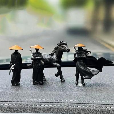 Set Mini Resin Chinese Swordsman Figurines, Car Rearview Mirror & Dashboard Decor, Cool Car Accessories for Men, Home Office