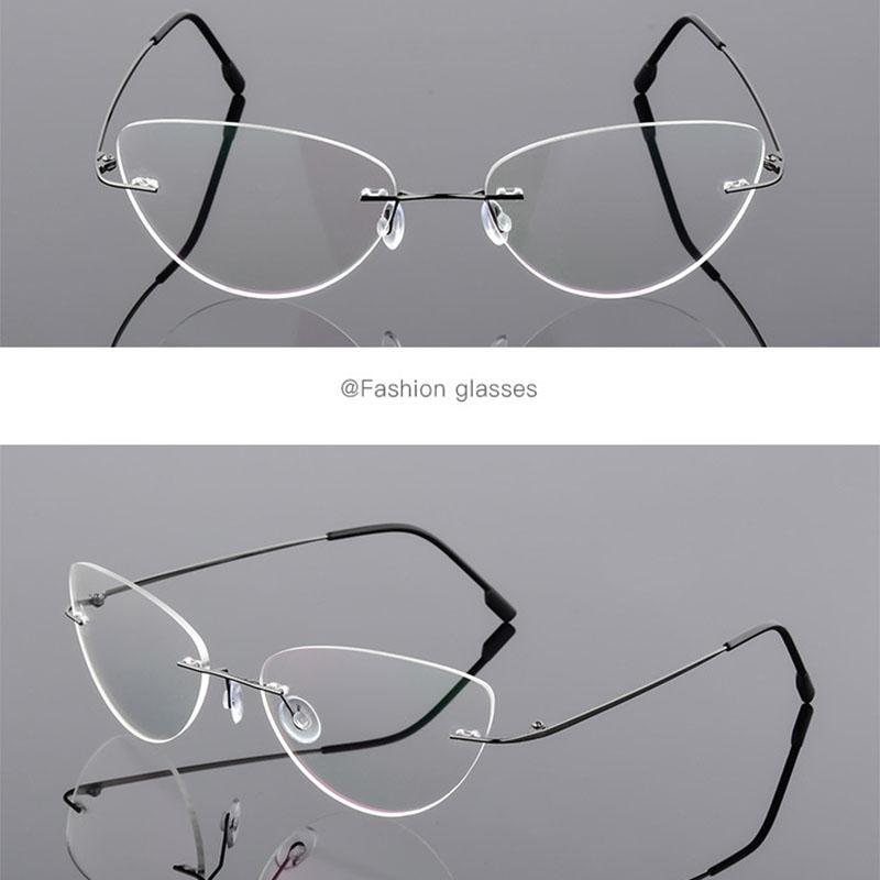 Rimless Cat Eye Titanium Alloy Glasses Men Ultralight Eyeglasses Women Frameless Eyewear Optical Myopia -0.5 -1.0 -1.5 To -6.0