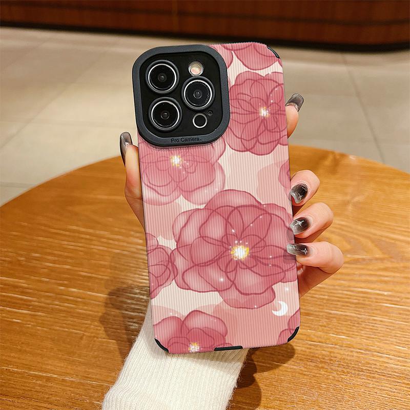 Vertical Grain Floral Printed Leather Soft Silicone Phone Case Back Cover with Camera Lens Full Protection for Samsung