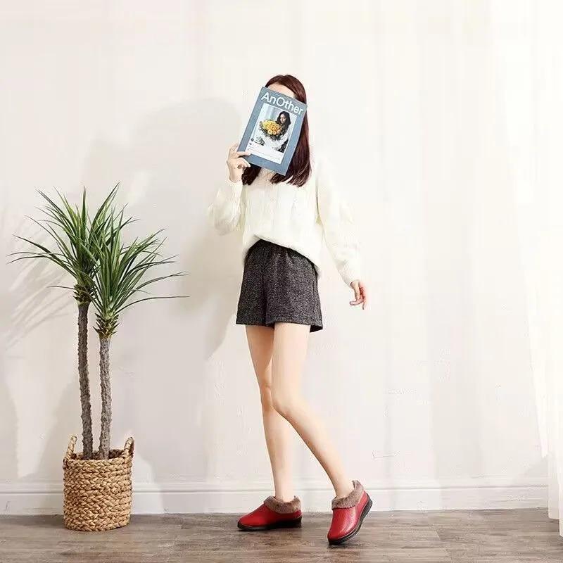 Winter Women's Snow Warm Short Tube Flat-bottomed Home Soft-soled Slippers Plus Velvet Non-slip Cotton Shoes