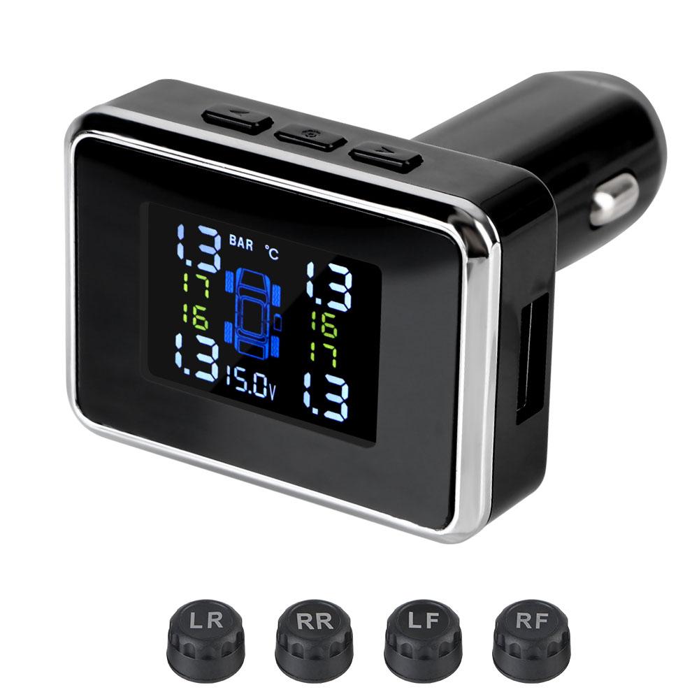 Car TPMS Wireless Universal TPMS Auto Security Alarm Car Accessories USB Digital Tpms Tire Pressure Alarm System Sensors Cigarette Lighter