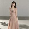 Eryang Design [Huaxiang Rong] Gentle Retro Polka Dot Dress, Women's Waist Drape A Word Small Fly Sleeve Long Dress