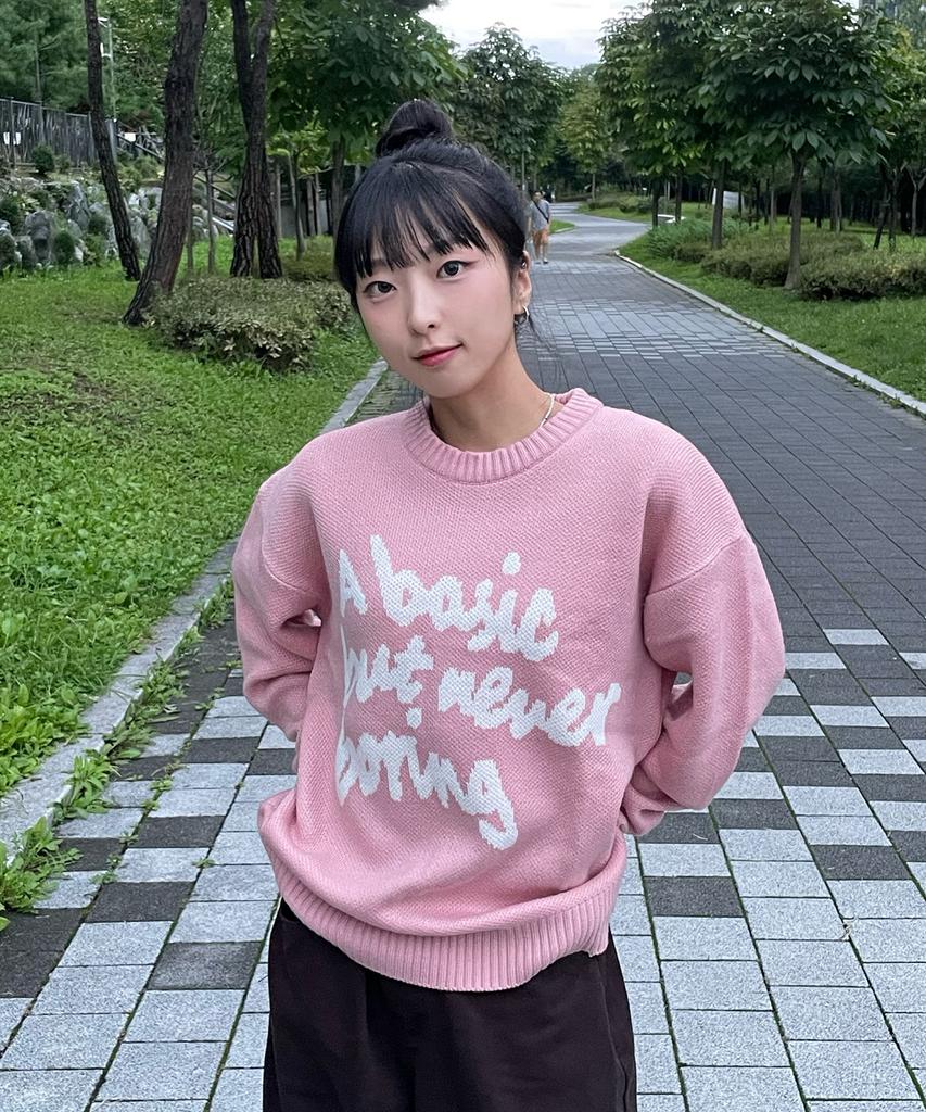 BLOND9 Slogan Round Knit Sweater_Pink (B Type)