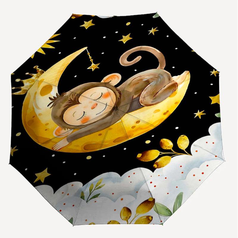 1PC Monkey Clouds Umbrella-8-Rib Reinforced, Automatic Open, Lightweight & Durable, Fashion Accessory for Outdoor, H0366