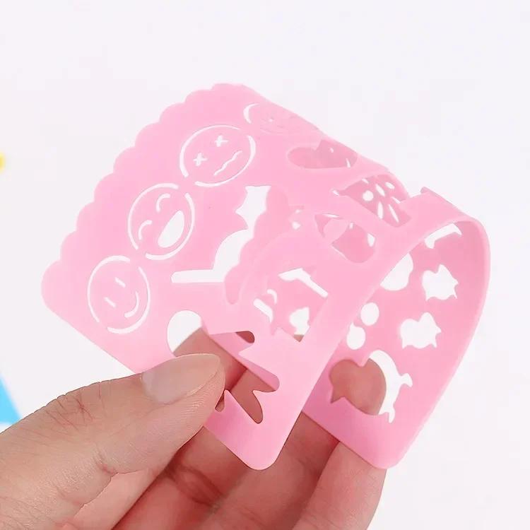 4Pcs Lovely Candy Color Kids Painting Stencil Mini Cartoon Pattern PVC Stencils PVC Hollow Template for Scrapbooking Journal DIY
