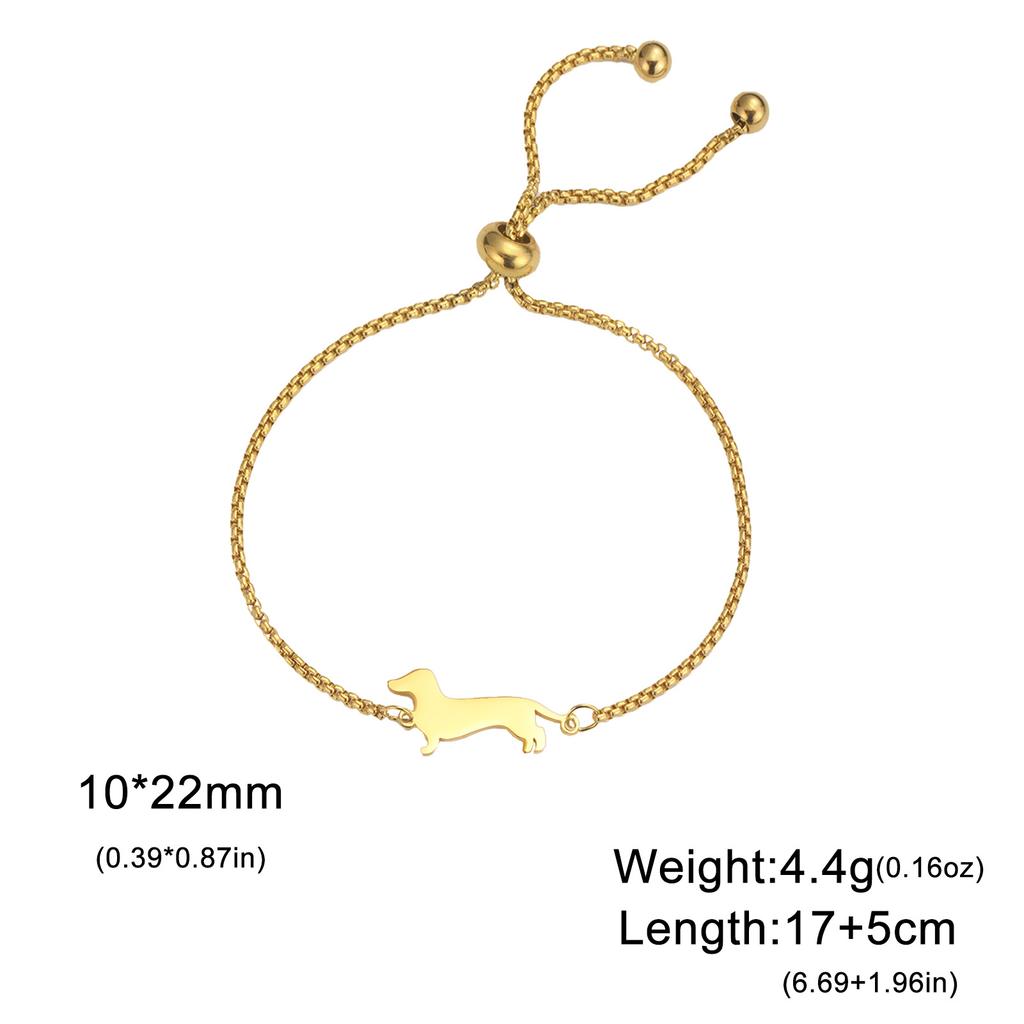 Adjustable Titanium Steel Bracelet With Dachshund Pendant Minimalist Double Opening Design Trendy Personalized Jewelry