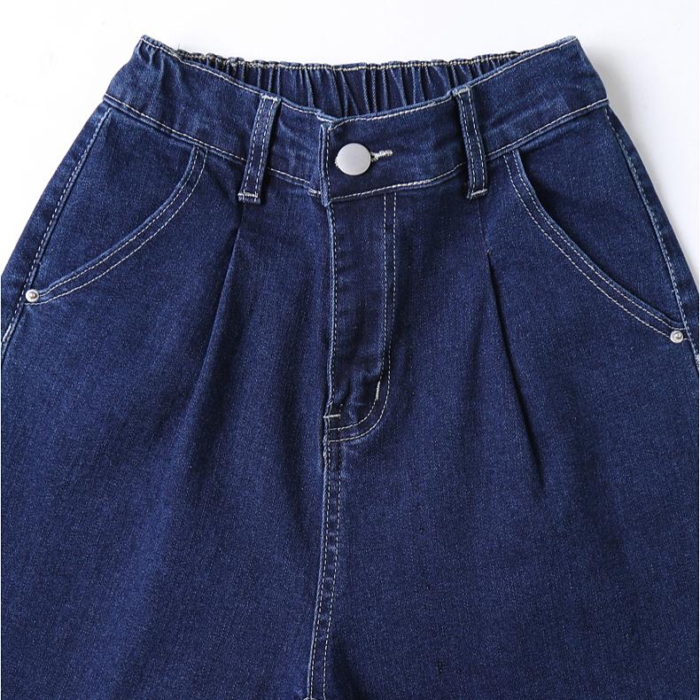 DIMANAF 2024 Autumn Women Jeans Pants High Waist Elastic Buttons Basic Trousers Blue Long Pants