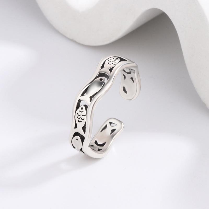 925 Silver Wave Fish Finger Adjustable Rings For Women Jewelry Vintage Birthday Gift Cheap Things With