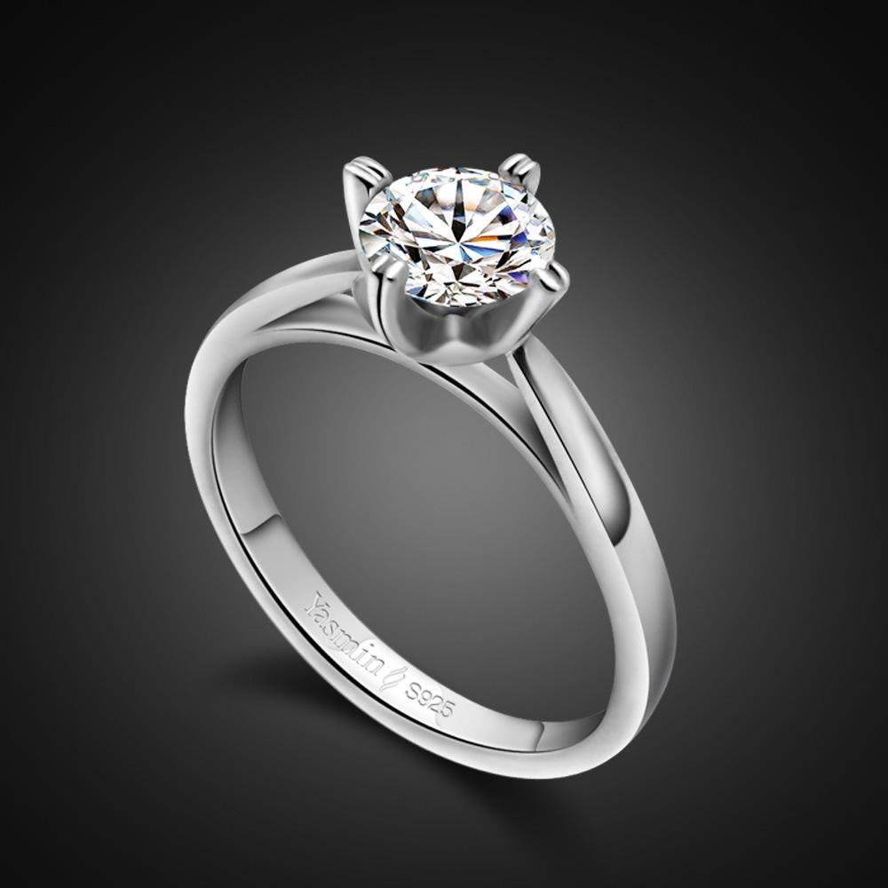 

Four-Claw 5A Zircon Ring Women S Platinum-Plated Imitation Diamond Wedding Ring Simple Single Ring 8