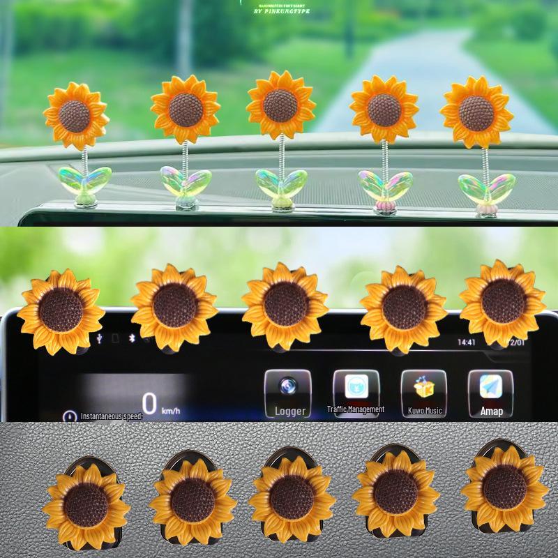 2024 Kreatives Sonnenblumen-Autodekor - Wackelkopfdach-Design im Stil von Internet-Berühmtheiten auf Douyin