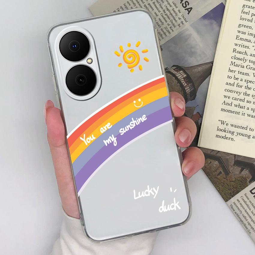 Clear Phone Case For Huawei P40 P50 Enjoy 80 70x Y5 Y6 Y8p Stylish Rainbow Giraffe Pattern Soft Silicone Super Shockproof Shell For Huawei Bumper Capa