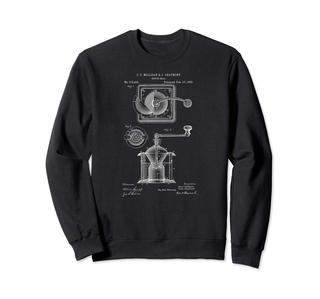 1885 Coffee Mill Grinder Coffee Lover Print Sweatshirt
