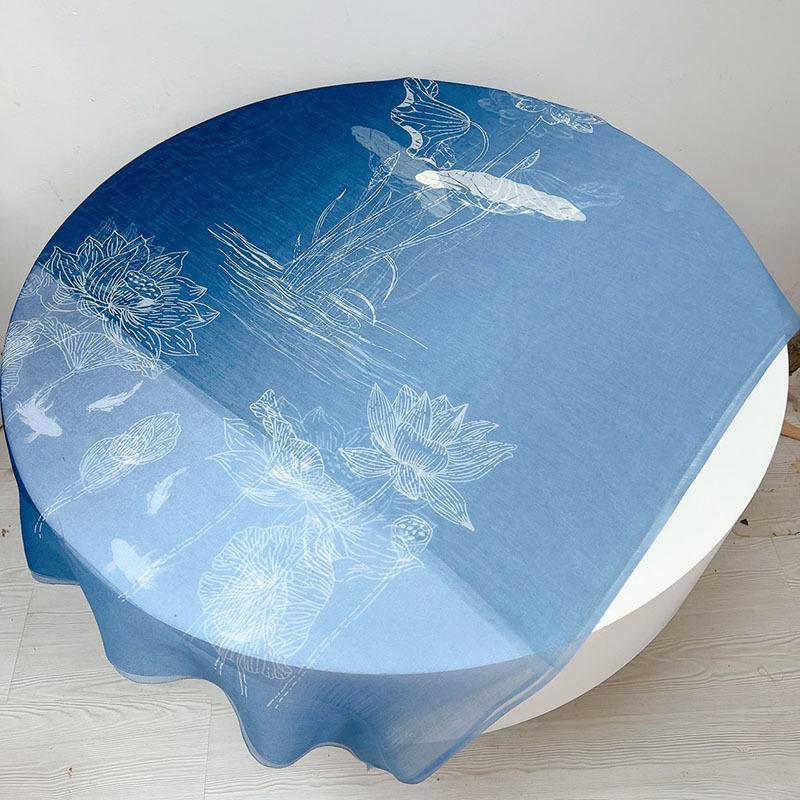 Spring And Autumn Retro Silk Wool Scarf Blue Gradual Change Imitation Blue Dye Batik Ethnic Style Shawl Warm Silk Scarf Women