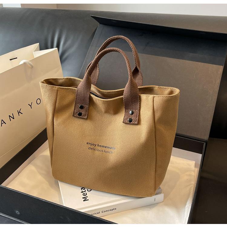 Solid Color Women Tote Bags Portable Reusable Canvas Shopping Bag Large Capacity Lunch Bags