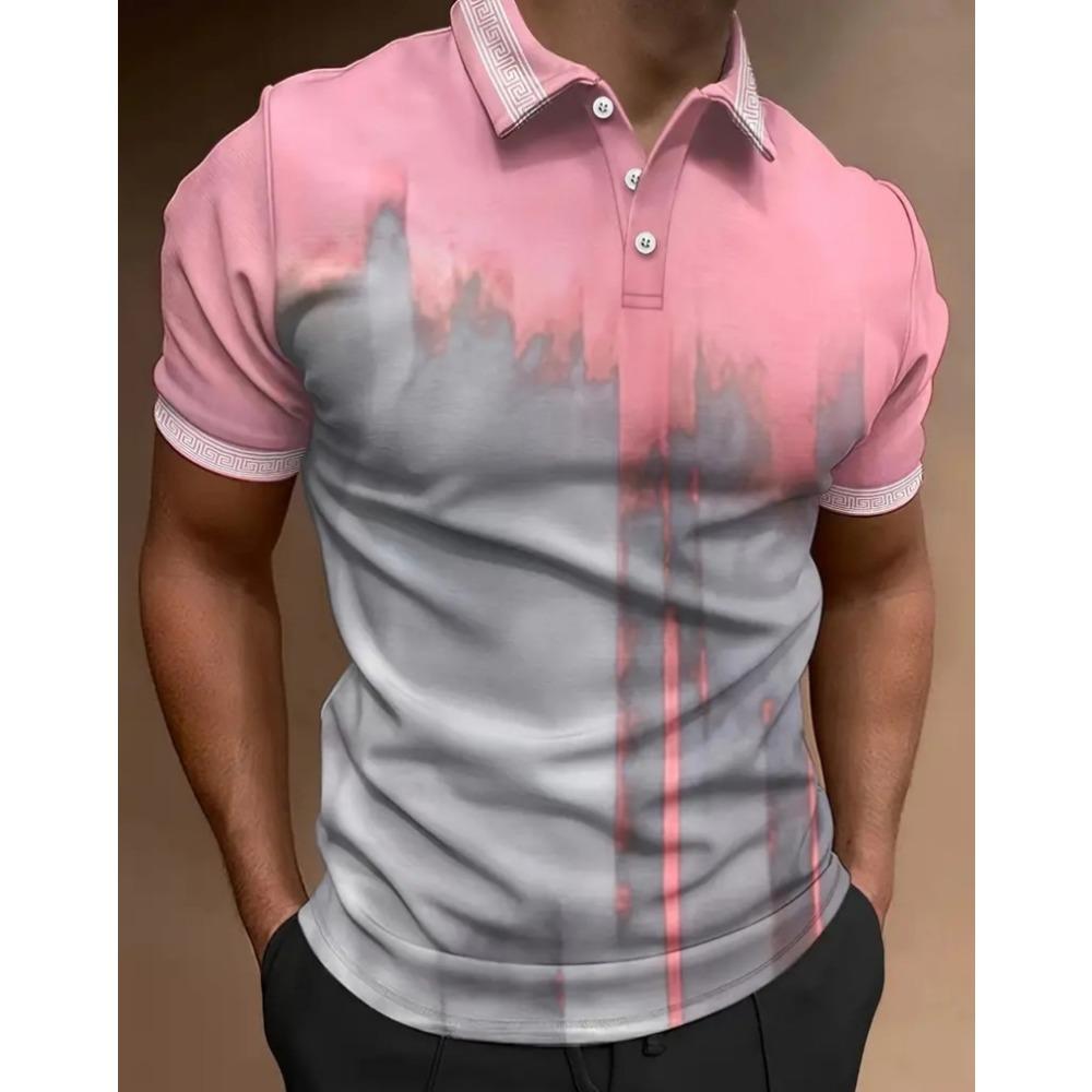 Europäisches und Amerikanisches Sommer Herren Farbblock Gedrucktes Kurzarm Knopfkragen Lässiges Polo Top