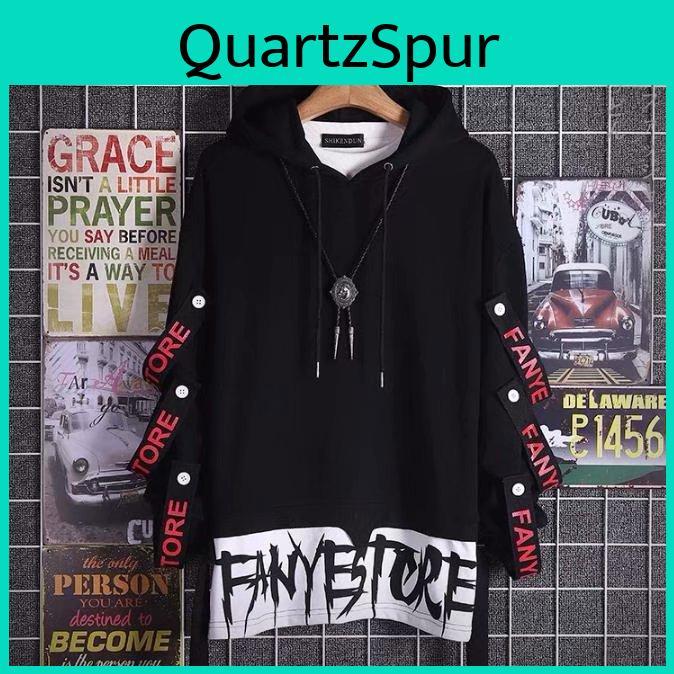Anime Sweatshirt Streetwear Men Sweatshirts Letter Print Pullover Black Hoodies Y2k Patchwork Pullovers