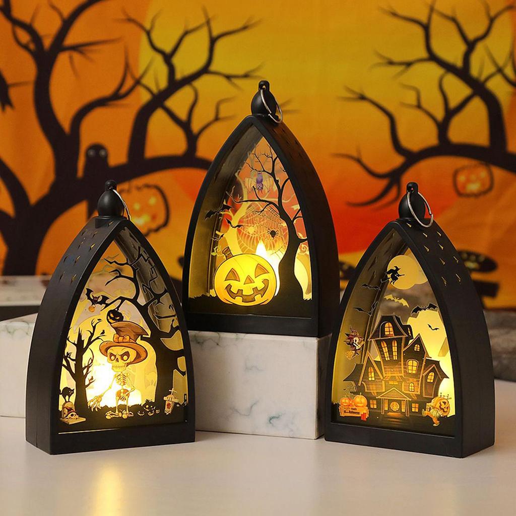 2025 Halloween Witch Pumpkin Lantern LED Vintage Skull Pumpkin Castle Lanterns Centerpieces Halloween Jack-O-Lantern Decoration