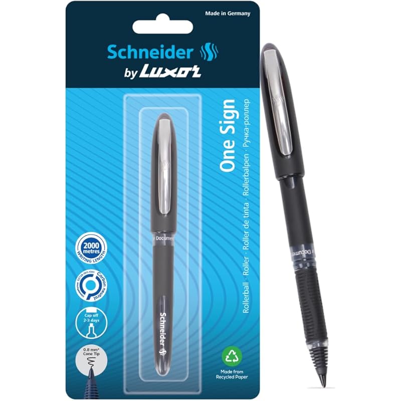 Luxor Schneider One Sign Roller Ball Pen - Black | 1.0 mm | 2000 mtrs writing length | Waterproof Ink | Consistent ink f