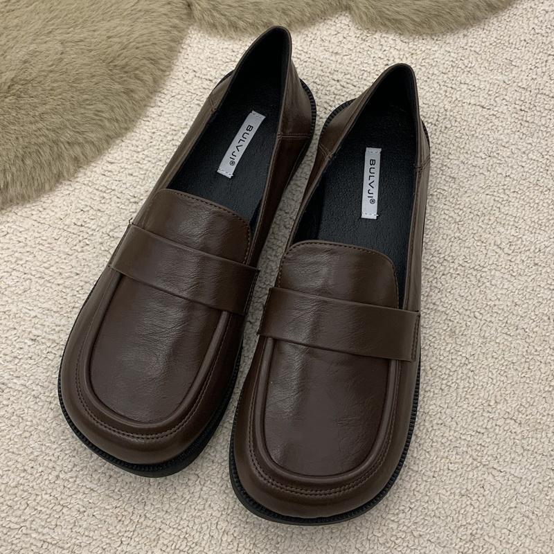 

Fashion British Style Retro Women Flat Shoes 2025 Autumn Versatile Thin Bot Round Toe Platform Slip On Loafers Comfy Soft Ladies Shoes 35 коричневый