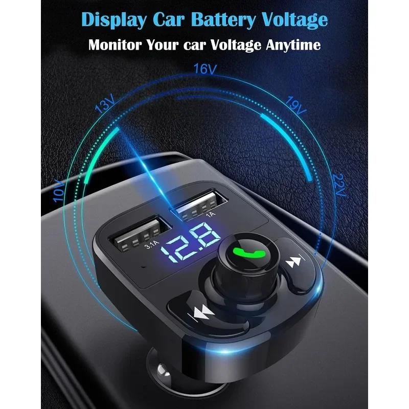 Car Charger Wireless Bluetooth FM Transmitter Hands-Free Calling Radio Receiver Mp3 Music Stereo Adapter Dual USB Port Charger