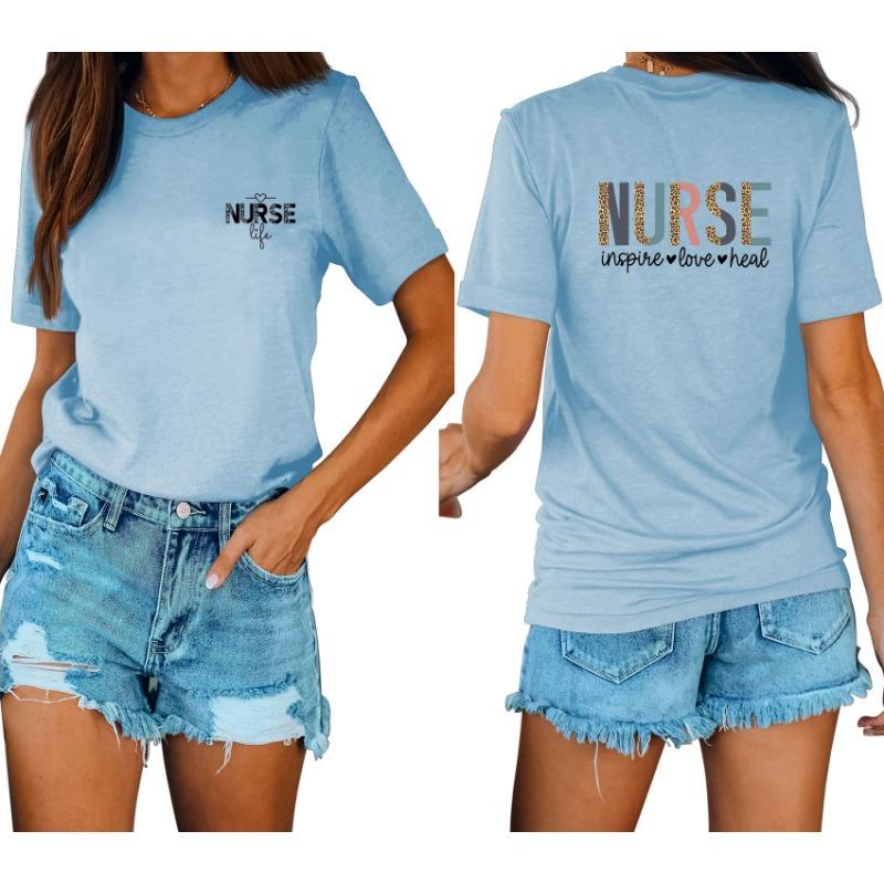 Lässige und modische Damen-T-Shirts mit Krankenschwester-Print, locker, mit Rundhalsausschnitt und kurzen Ärmeln