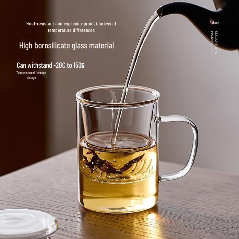 YIHUTEA Tea Infuser Glass Mug with Handle and Lid