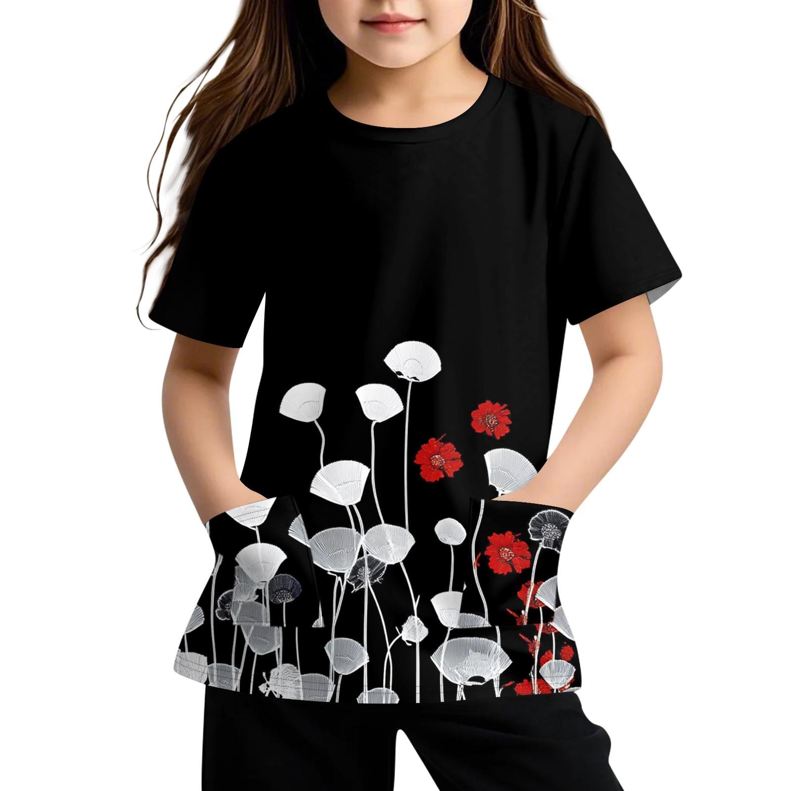 

Детская футболка с короткими рукавами и карманами, повседневная футболка с принтом, круглый вырез, блузка-пуловер 160 белый