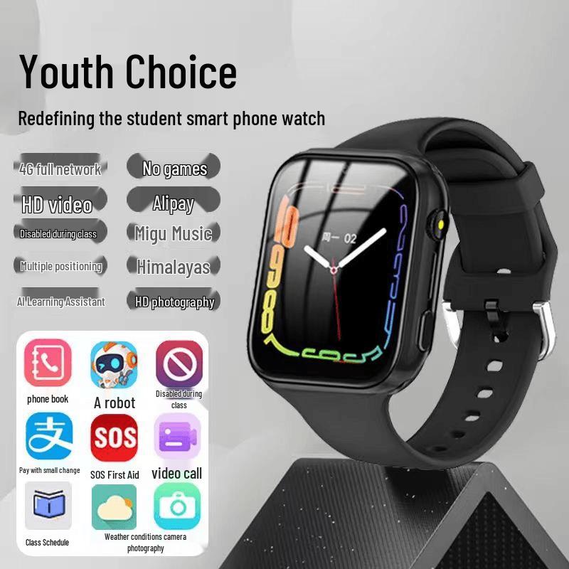 Умные часы для детей 4G с видеозвонком, GPS, Alipay и слотом для карты. чёрный